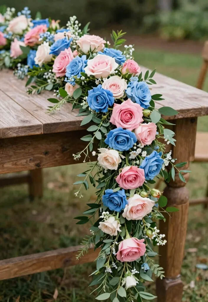 17 Blue and Pink Wedding Flowers Ideas With Soft Romance 19 17 Blue and Pink Wedding Flowers Ideas With Soft Romance - 9. Flowing Garlands 1