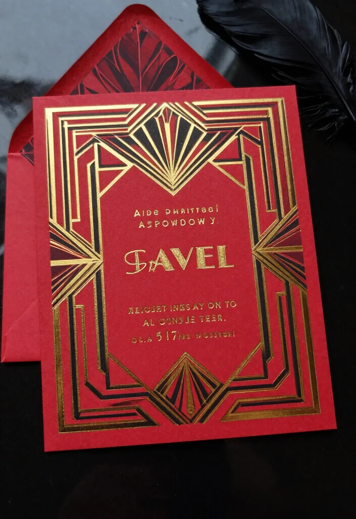 17 Red and Black Wedding Invitations Ideas With Bold Style 12 17 Red and Black Wedding Invitations Ideas With Bold Style - 2. Art Deco Glamour 1