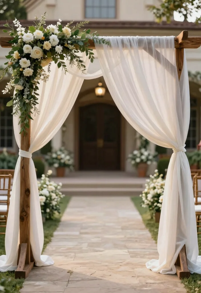 17 Simple Arch Decoration Wedding Ideas That Feel Elegant 25 17 Simple Arch Decoration Wedding Ideas That Feel Elegant - 5. Draped Fabric Elegance 1