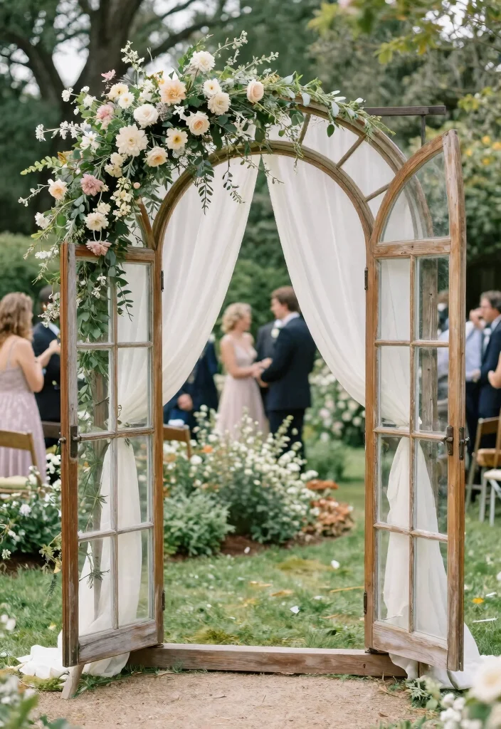 17 Simple Arch Decoration Wedding Ideas That Feel Elegant 27 17 Simple Arch Decoration Wedding Ideas That Feel Elegant - 7. Vintage Window Arch 1