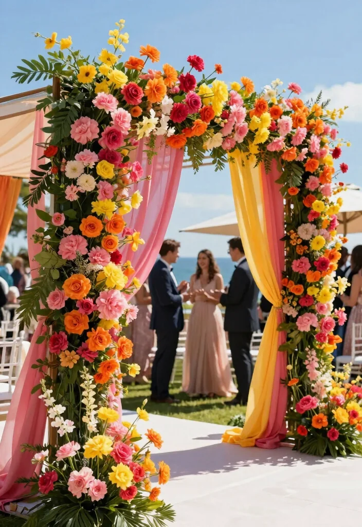 17 Simple Arch Decoration Wedding Ideas That Feel Elegant 29 17 Simple Arch Decoration Wedding Ideas That Feel Elegant - 9. Bold Colorful Arch 1