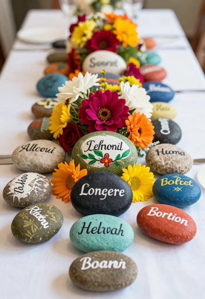 17 Wedding Shower Centerpieces Ideas That Feel Sweet & Chic 65 17 Wedding Shower Centerpieces Ideas That Feel Sweet & Chic - 15. Painted Rocks as Placeholders 1