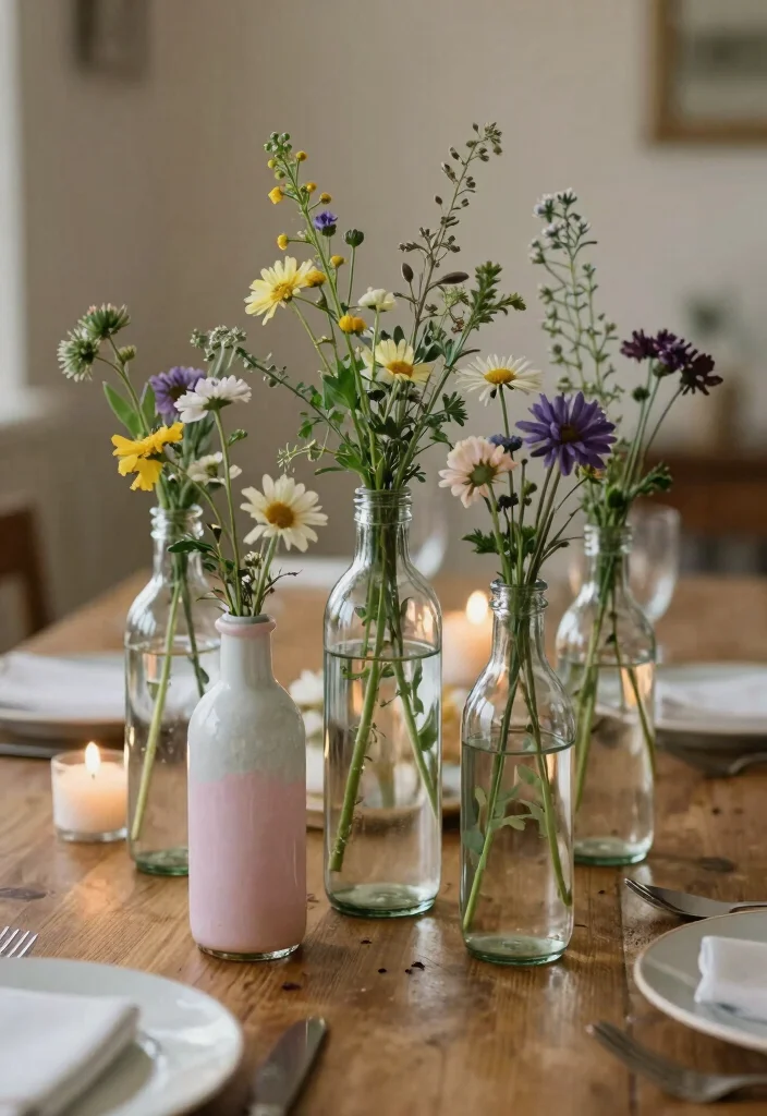 17 Wedding Shower Centerpieces Ideas That Feel Sweet & Chic 12 17 Wedding Shower Centerpieces Ideas That Feel Sweet & Chic - 2. Recycled Glass Bottles 1