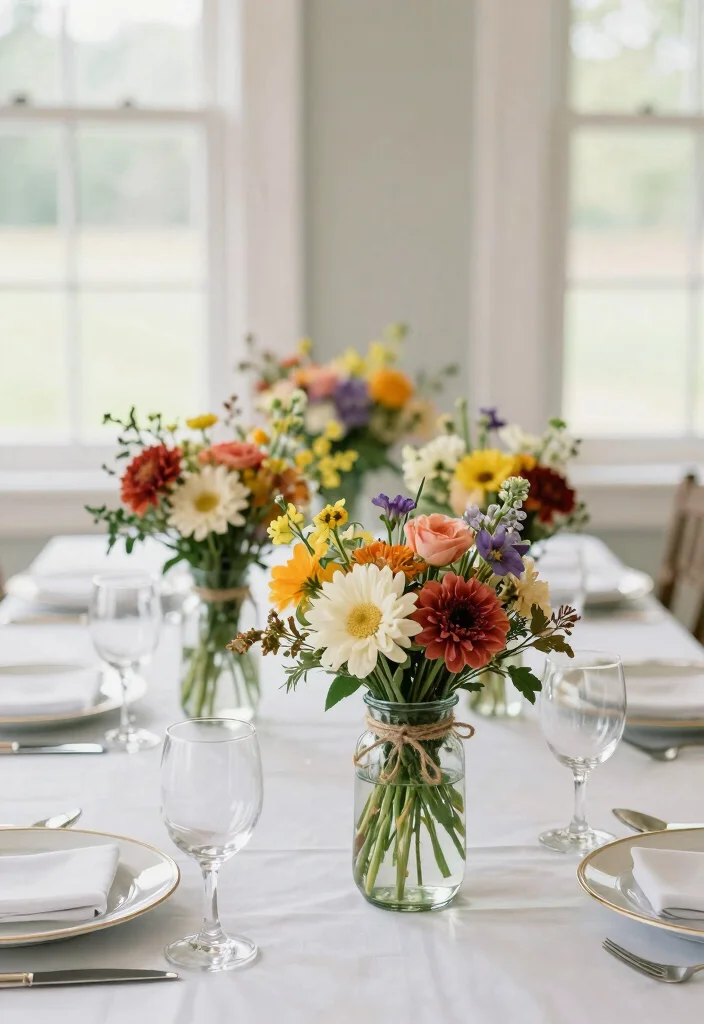 17 Wedding Shower Centerpieces Ideas That Feel Sweet & Chic 23 17 Wedding Shower Centerpieces Ideas That Feel Sweet & Chic - 3. Flower Jars with Twine 1