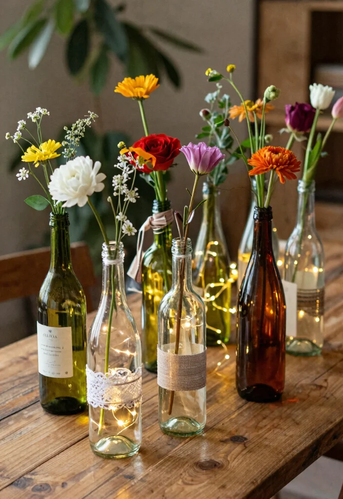 17 Western Wedding Table Centerpieces Ideas With Country Charm - 10. Repurposed Wine Bottles 1
