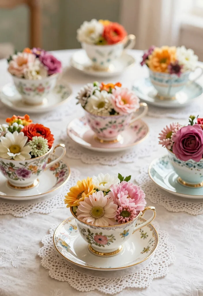 17 Western Wedding Table Centerpieces Ideas With Country Charm - 11. Vintage Tea Cups 1