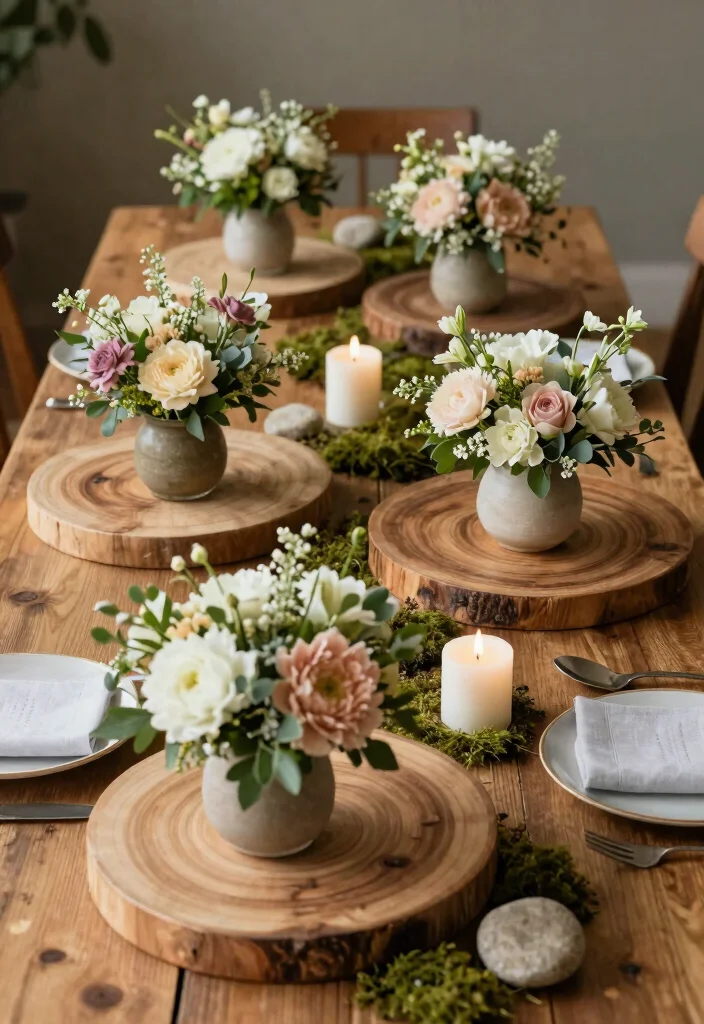 17 Western Wedding Table Centerpieces Ideas With Country Charm - 16. Rustic Wood Rounds 1