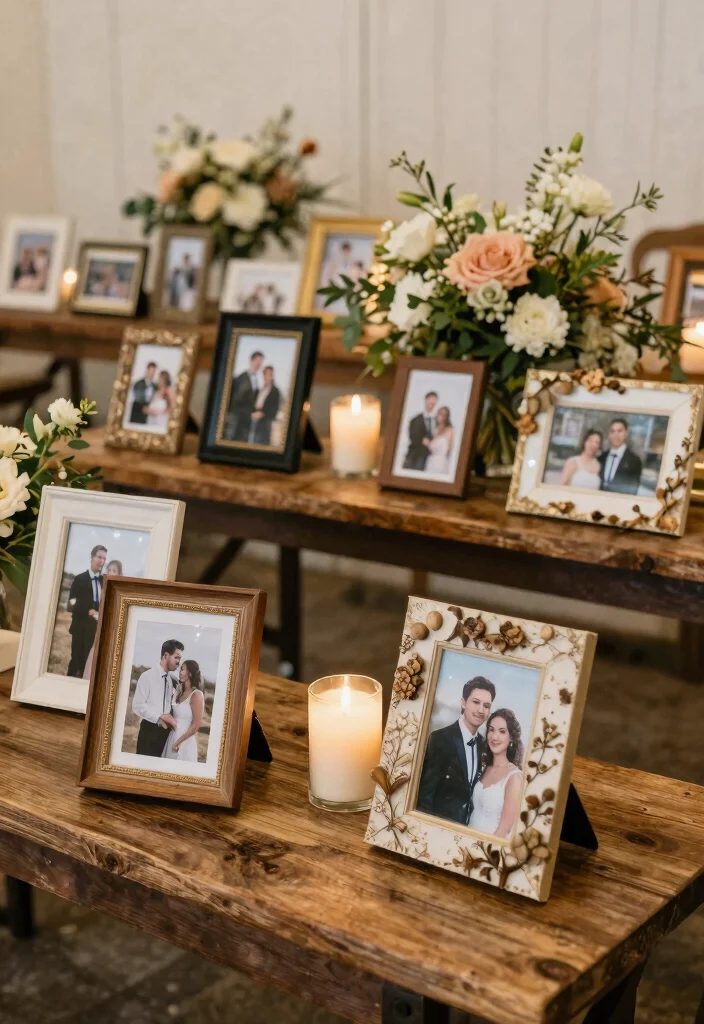 17 Western Wedding Table Centerpieces Ideas With Country Charm - 17. Personalized Picture Frames 1