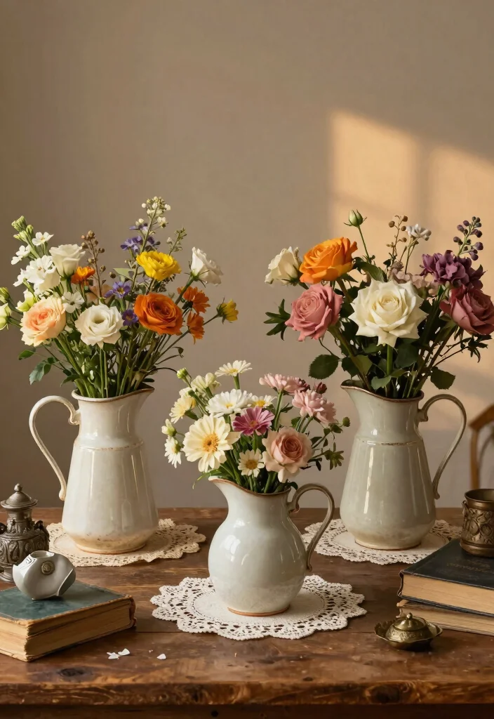 17 Western Wedding Table Centerpieces Ideas With Country Charm - 2. Vintage Pitcher Elegance 1