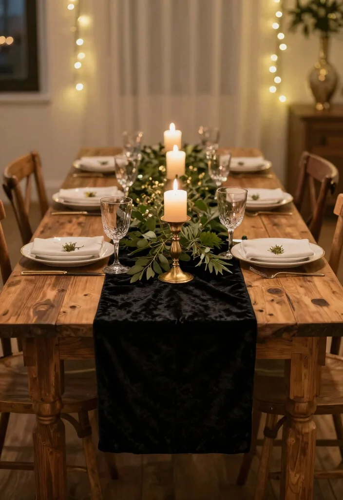 18 Black Wedding Table Decor Ideas With Bold Sophistication - 1. Black Velvet Table Runners 1