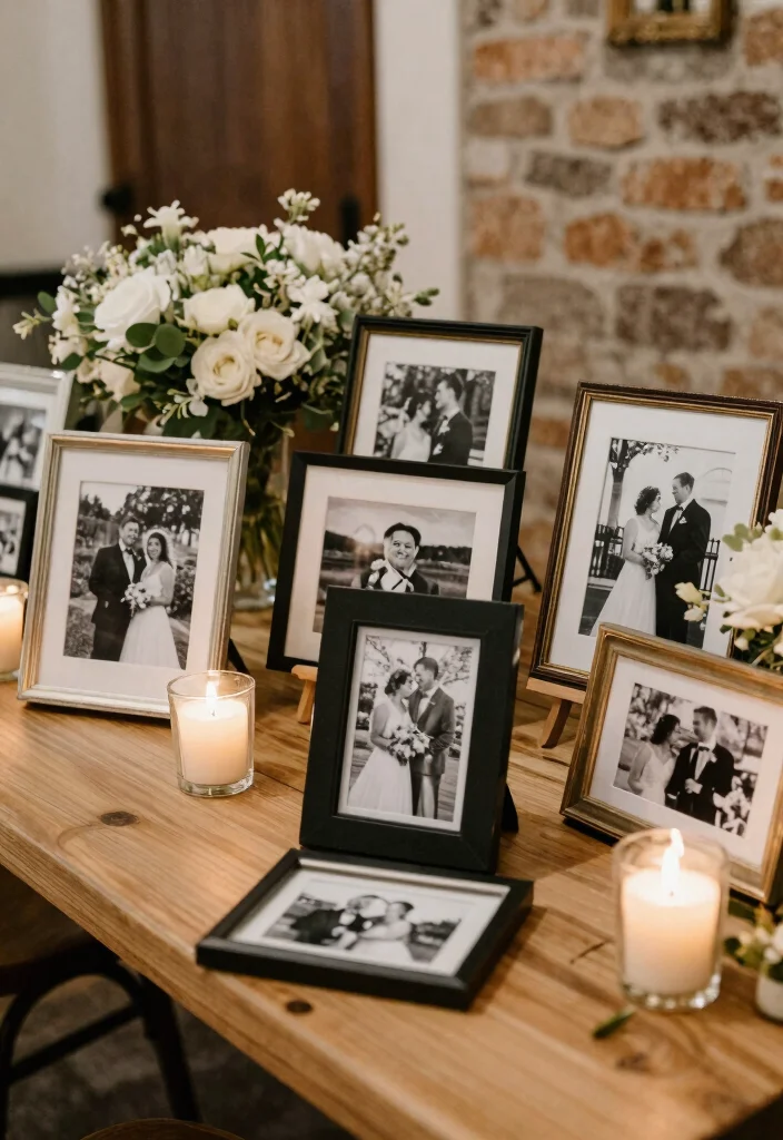 18 Black Wedding Table Decor Ideas With Bold Sophistication - 13. Black and White Photography Elements 1