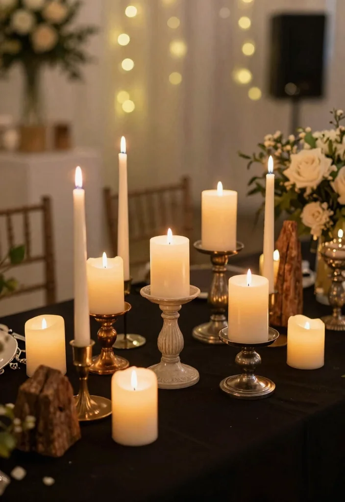 18 Black Wedding Table Decor Ideas With Bold Sophistication - 5. Candlelit Elegance 1