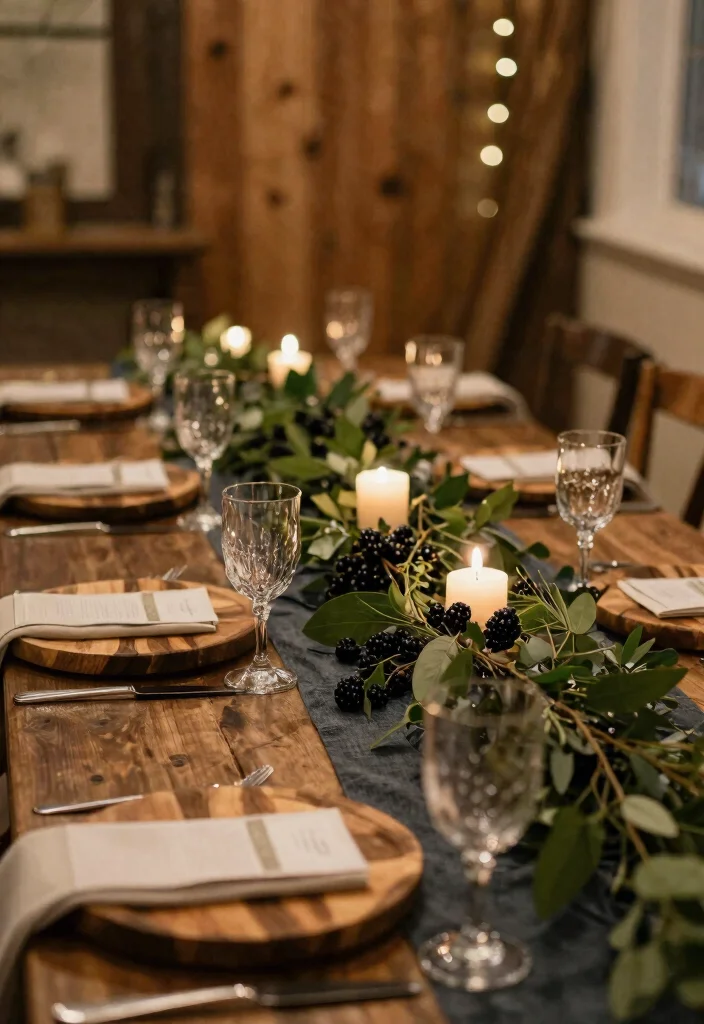 18 Black Wedding Table Decor Ideas With Bold Sophistication - 6. Incorporate Natural Elements 1