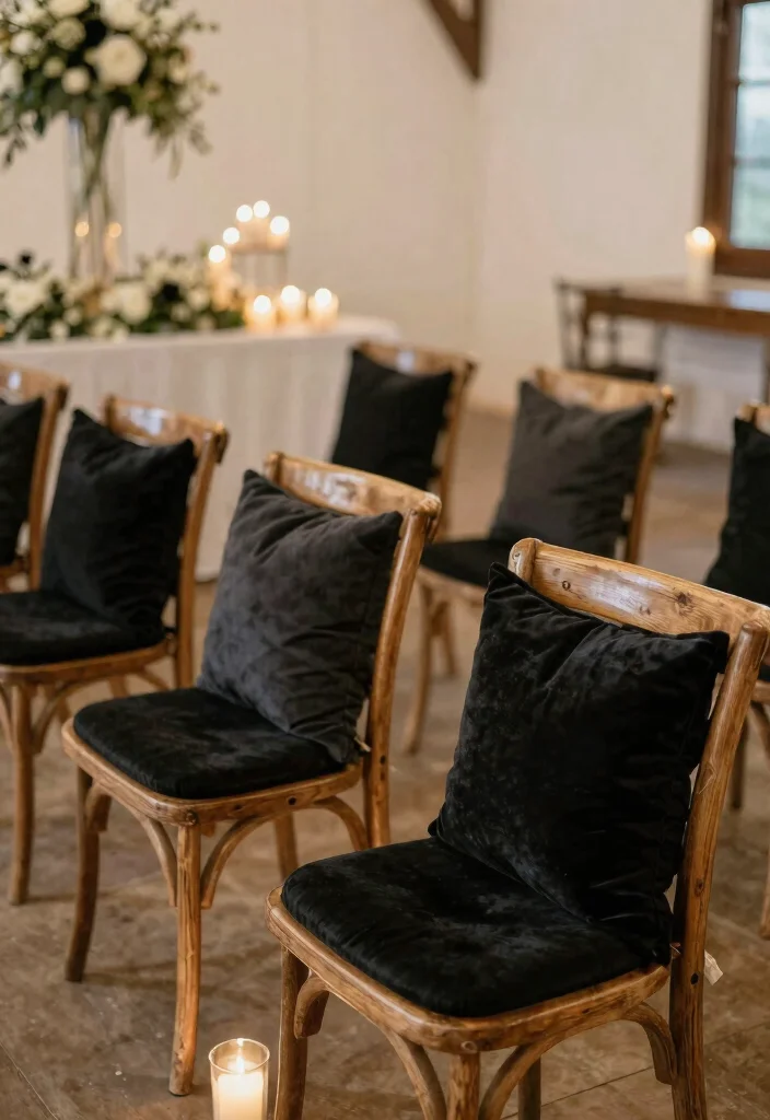 18 Black Wedding Table Decor Ideas With Bold Sophistication - 9. Creative Seating Arrangements 1