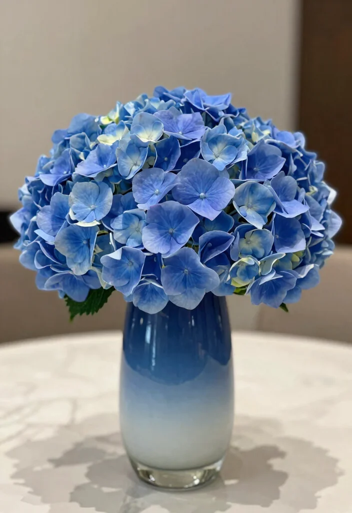 18 Blue Hydrangea Wedding Centerpieces Ideas That Pop Beautifully - 13. Ombre Hydrangea Centerpieces 1