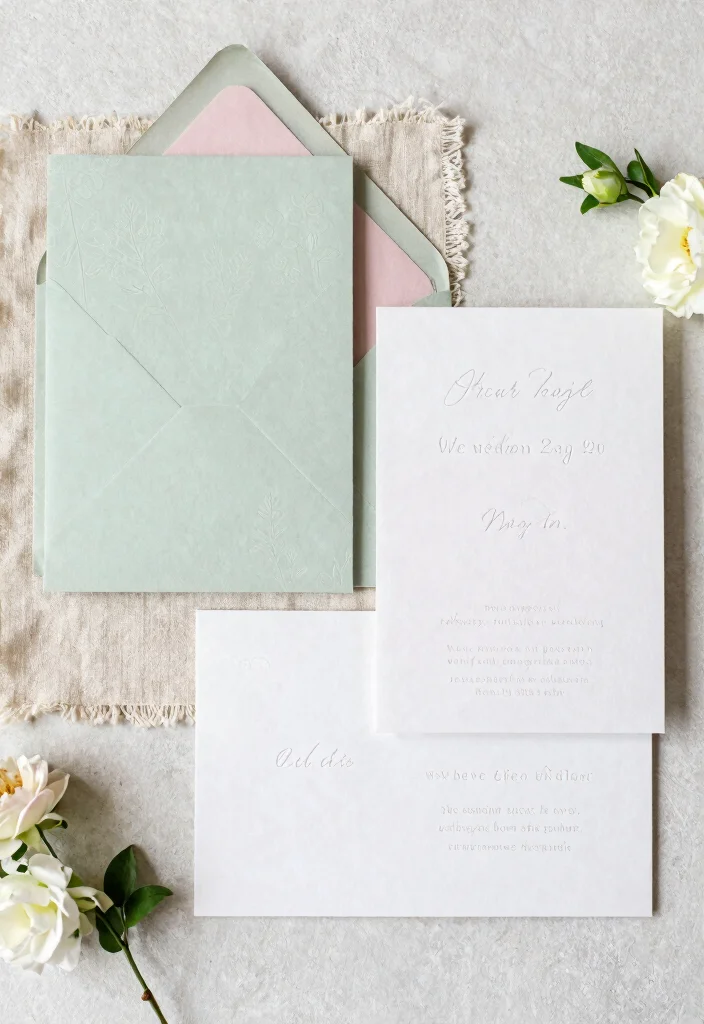 18 Embossed Wedding Invitations Ideas With Luxe Texture - 16. Soft, Natural Colors 1