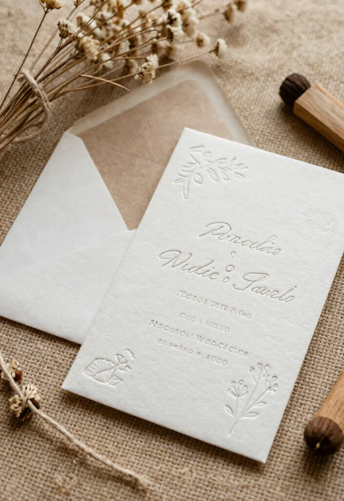 18 Embossed Wedding Invitations Ideas With Luxe Texture - 6. Rustic Charm with Embossed Patterns 1