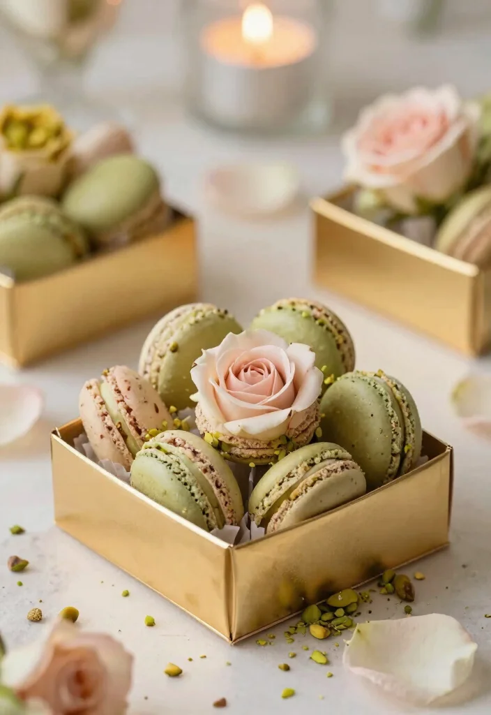 18 Macaroon Wedding Favors Ideas That Look Sweet & Stylish 61 18 Macaroon Wedding Favors Ideas That Look Sweet & Stylish - 11. Pistachio Rose Macaroon Favors 1