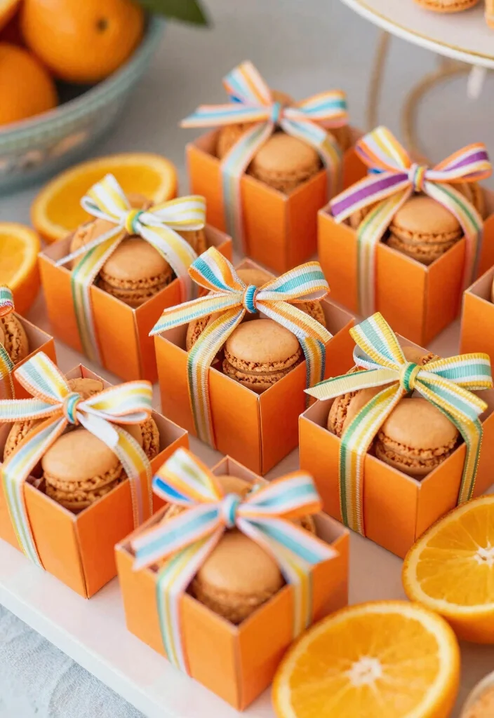 18 Macaroon Wedding Favors Ideas That Look Sweet & Stylish 62 18 Macaroon Wedding Favors Ideas That Look Sweet & Stylish - 12. Orange Creamsicle Macaroon Favors 1