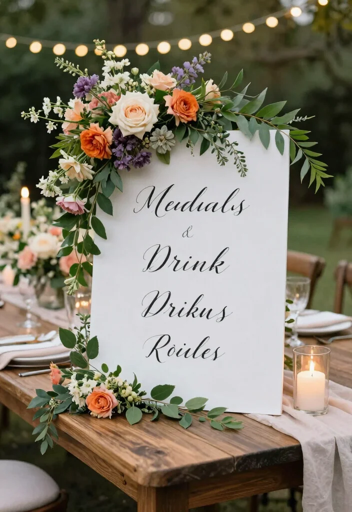 18 Wedding Drink Signs Ideas That Add Fun Detail 4 18 Wedding Drink Signs Ideas That Add Fun Detail - 4. Floral-Infused Signs 1