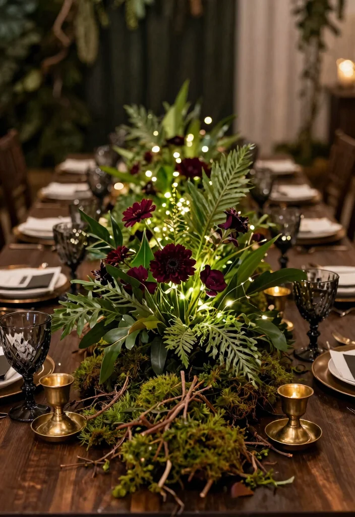 10 Halloween Wedding Centerpieces That Set the Mood Without Gore - 1. Enchanted Forest Centerpiece 1
