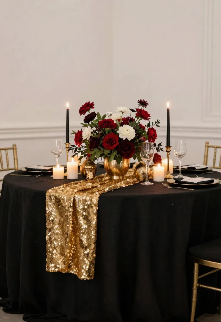 10 Halloween Wedding Centerpieces That Set the Mood Without Gore - 2. Elegant Black and Gold 1