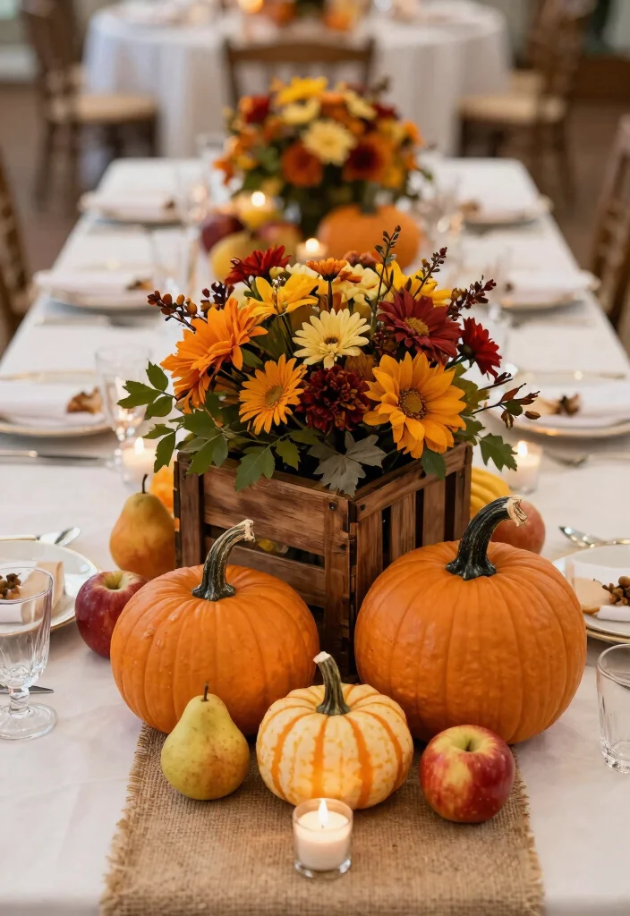 10 Halloween Wedding Centerpieces That Set the Mood Without Gore - 3. Autumn Harvest Centerpiece 1