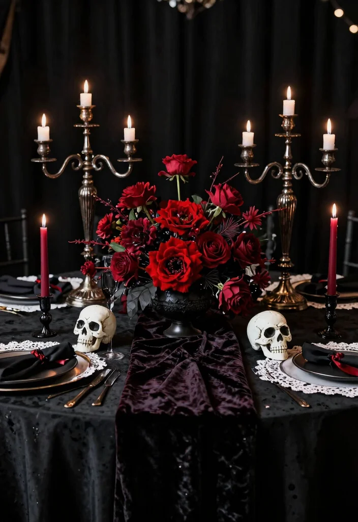 10 Halloween Wedding Centerpieces That Set the Mood Without Gore - 8. Gothic Elegance 1