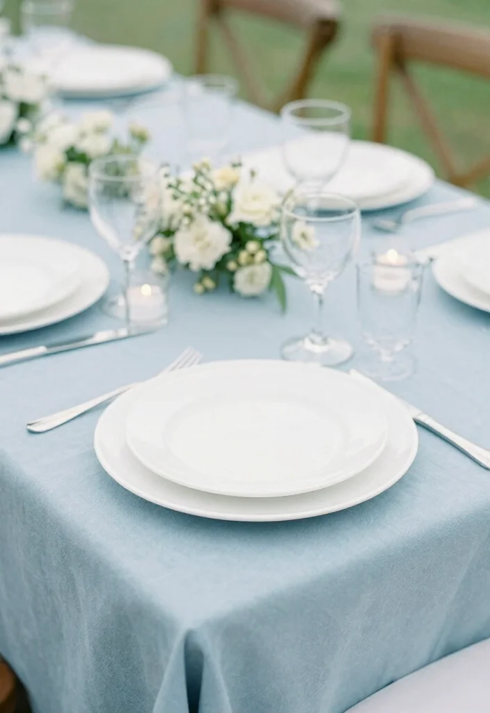 12 Dusty Blue Wedding Table Settings That Don't Look Washed Out 60 12 Dusty Blue Wedding Table Settings That Don't Look Washed Out - 10. Minimalist Elegance 1