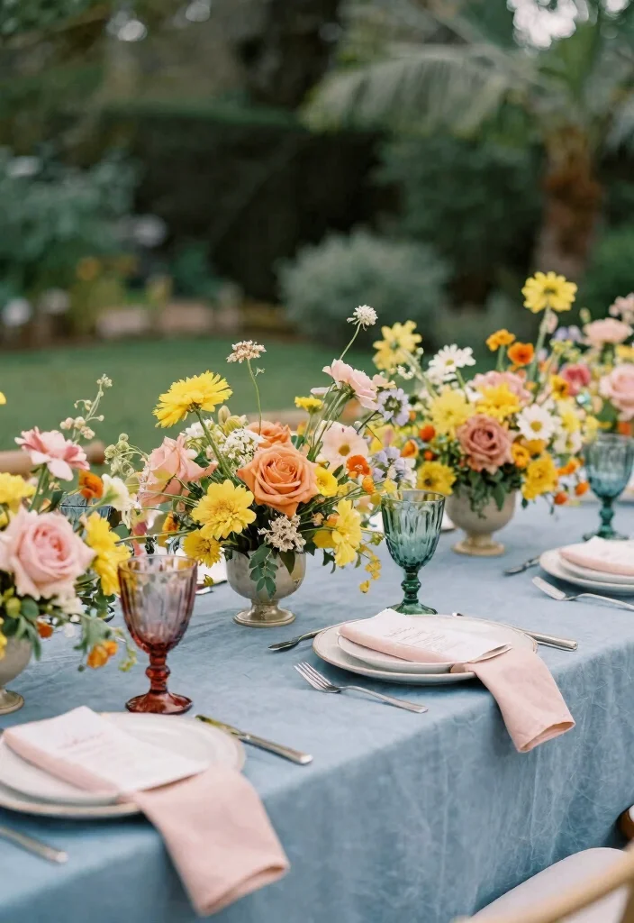 12 Dusty Blue Wedding Table Settings That Don't Look Washed Out 61 12 Dusty Blue Wedding Table Settings That Don't Look Washed Out - 11. Colorful Accents with Dusty Blue 1