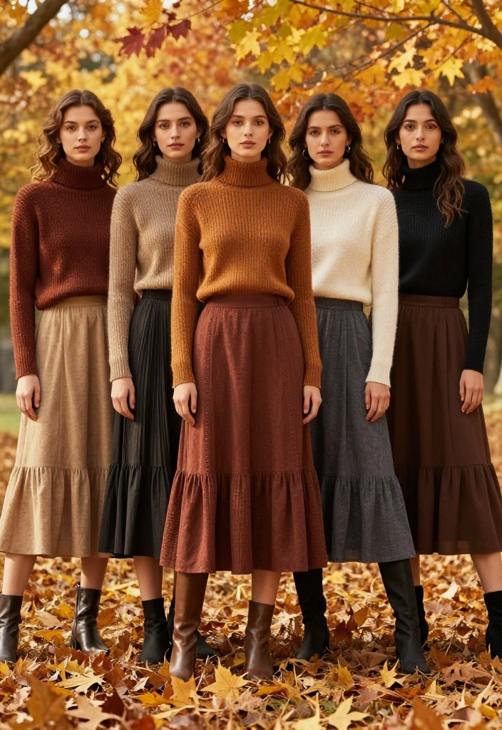 12 Fall Wedding Guest Outfit October Ideas for Unpredictable Weather - 3. Layered Maxi Skirt with a Turtleneck 1