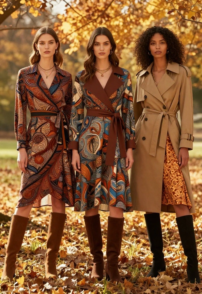 12 Fall Wedding Guest Outfit October Ideas for Unpredictable Weather - 5. Wrap Dress with Knee-High Boots 1