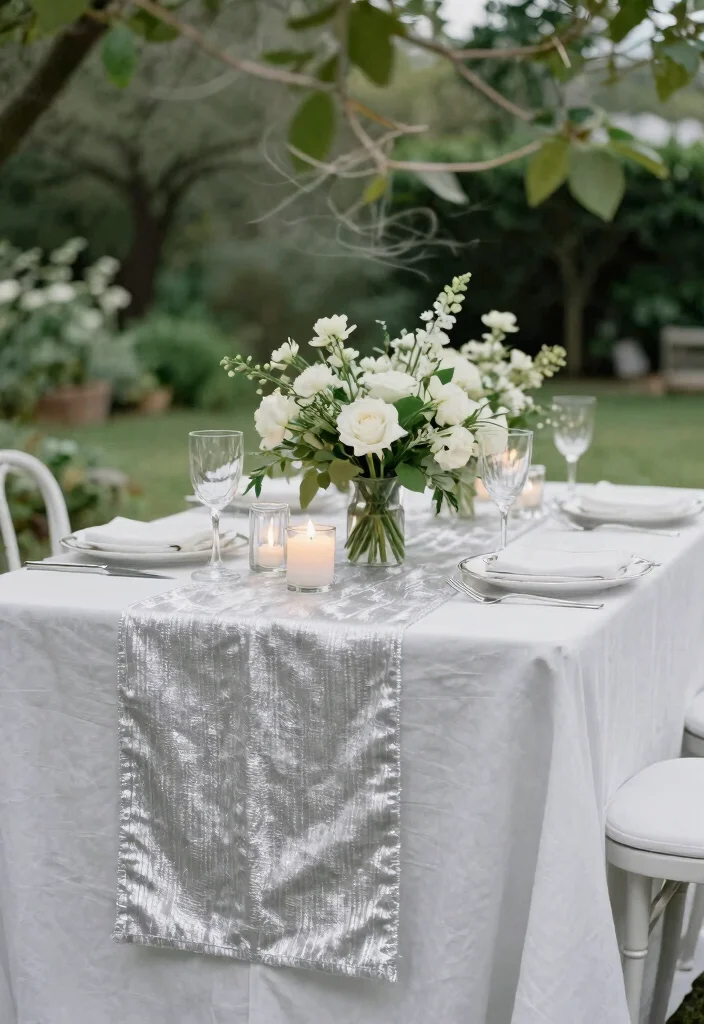 12 Silver Wedding Decorations That Don't Clash With Your Venue - 2. Eco-Friendly Silver Table Runners 1