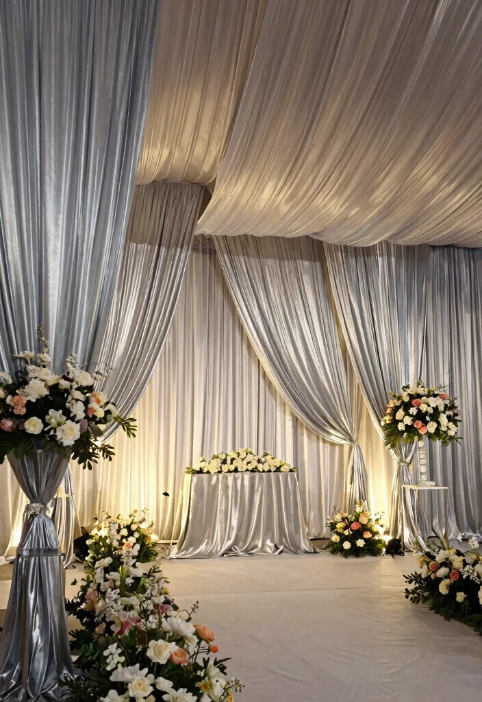 12 Silver Wedding Decorations That Don't Clash With Your Venue - 9. Silver Drapery and Fabric Accents 1