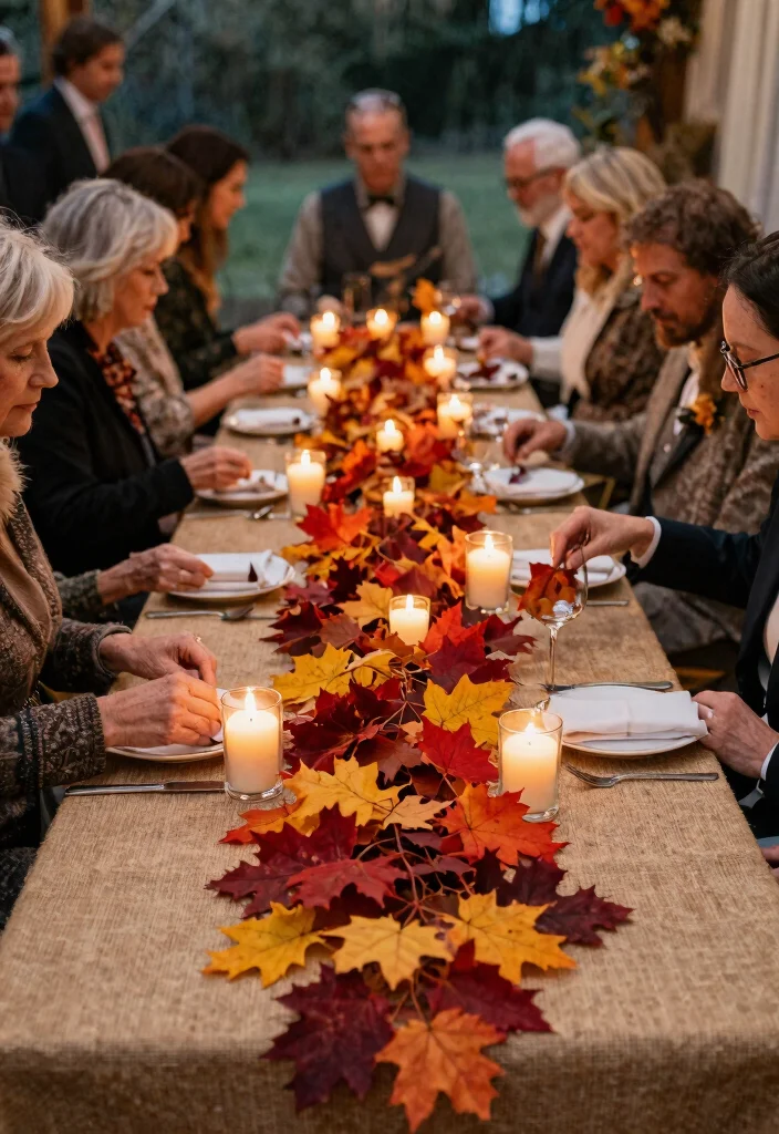12 Simple Fall Wedding Table Decor That Doesn't Need a Florist - 2. Autumn Leaf Table Runner 1