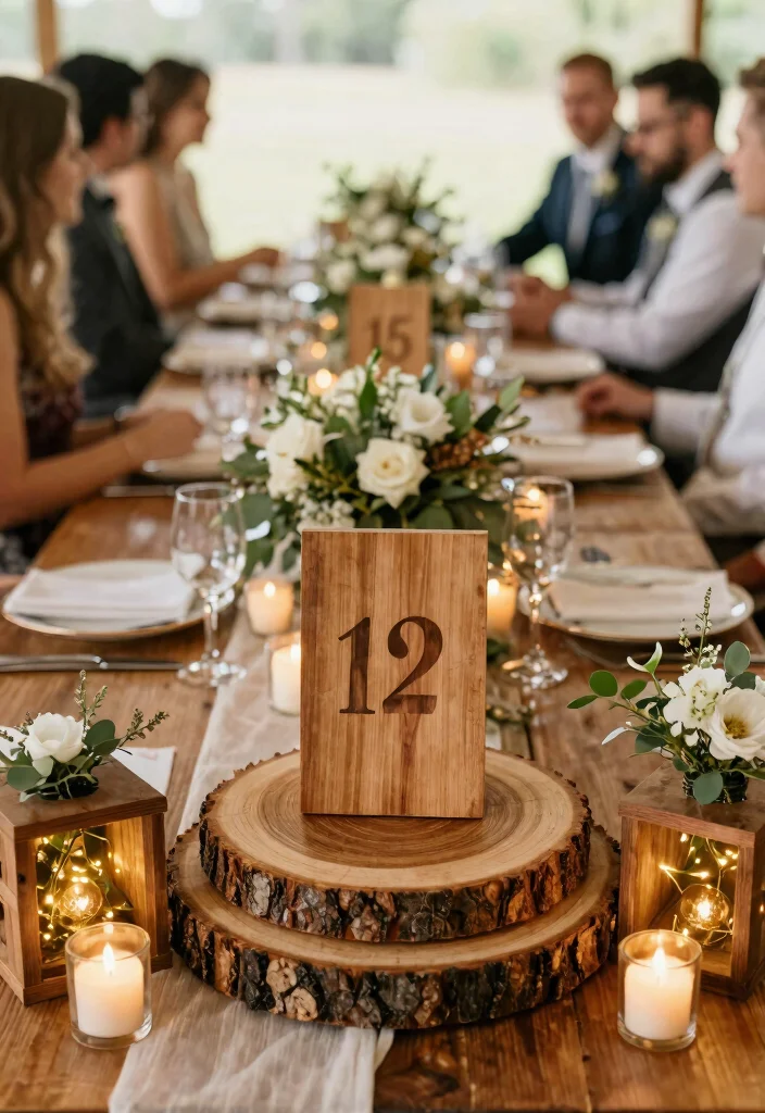 12 Wedding Round Table Decorations That Fill the Space - 2. Rustic Wooden Accents 1