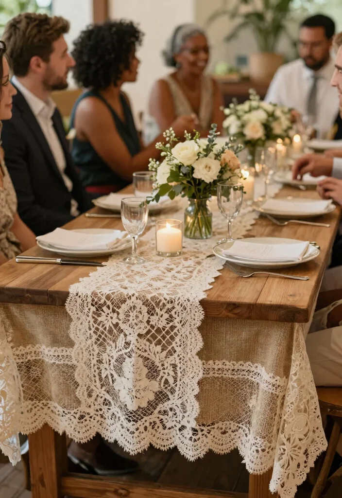 12 Wedding Round Table Decorations That Fill the Space - 3. Elegant Lace Table Linens 1