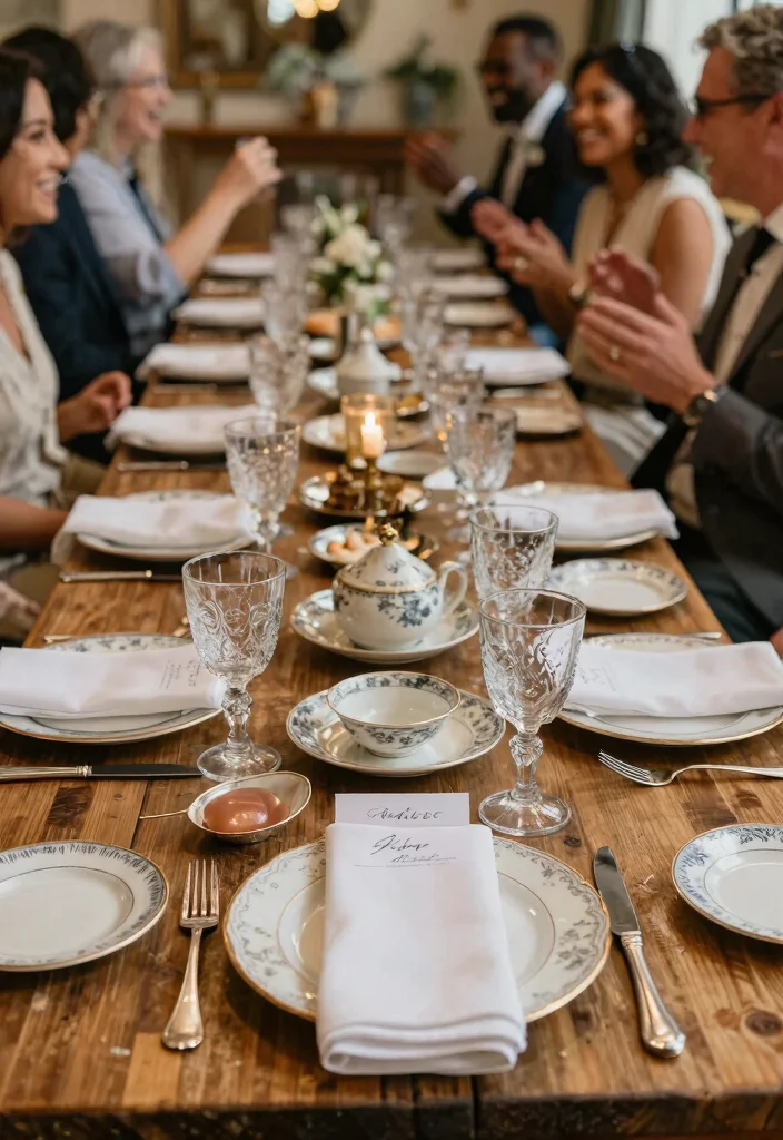 12 Wedding Round Table Decorations That Fill the Space - 5. Vintage Tableware 1
