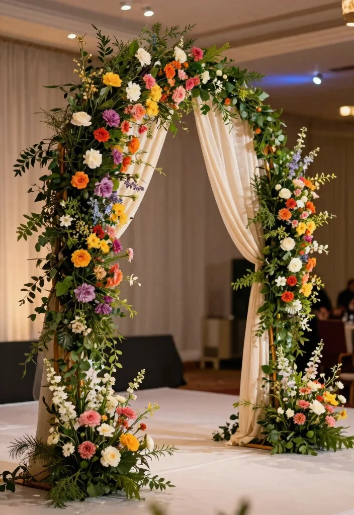 12 Wedding Stage Decorations That Anchor Without Drilling - 1. Freestanding Floral Arch 1