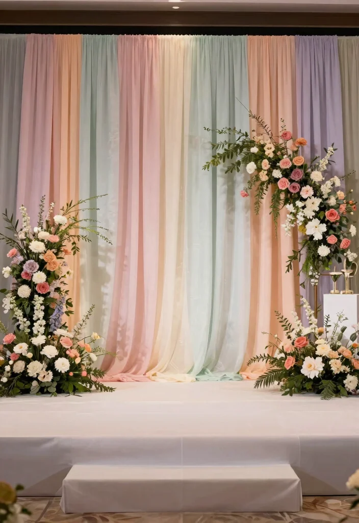 12 Wedding Stage Decorations That Anchor Without Drilling - 2. Tension Fabric Backdrops 1