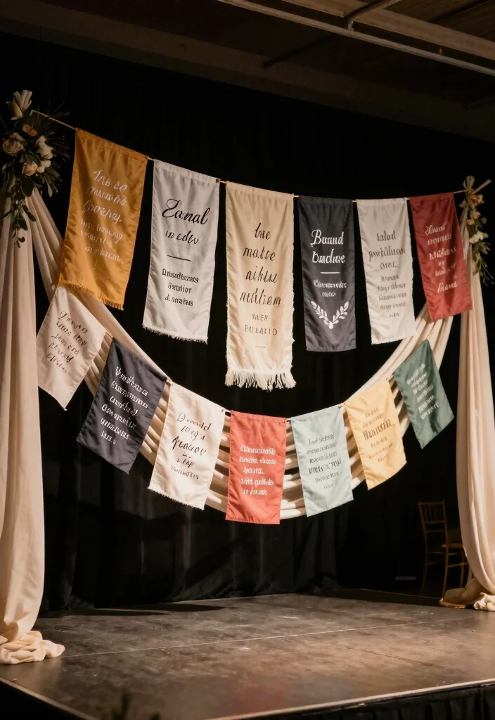 12 Wedding Stage Decorations That Anchor Without Drilling - 4. Reusable Fabric Banners 1