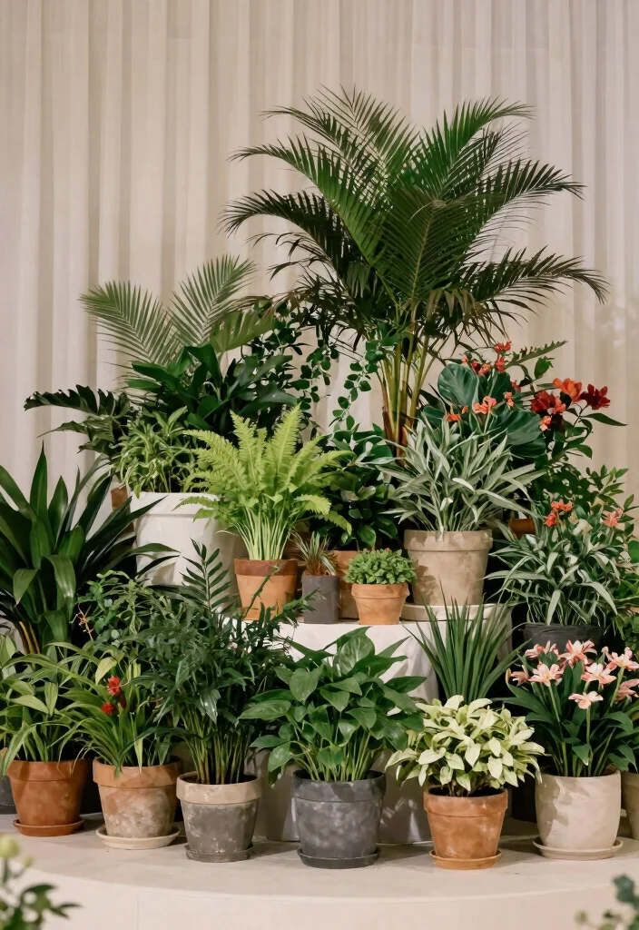 12 Wedding Stage Decorations That Anchor Without Drilling - 5. Potted Plant Displays 1