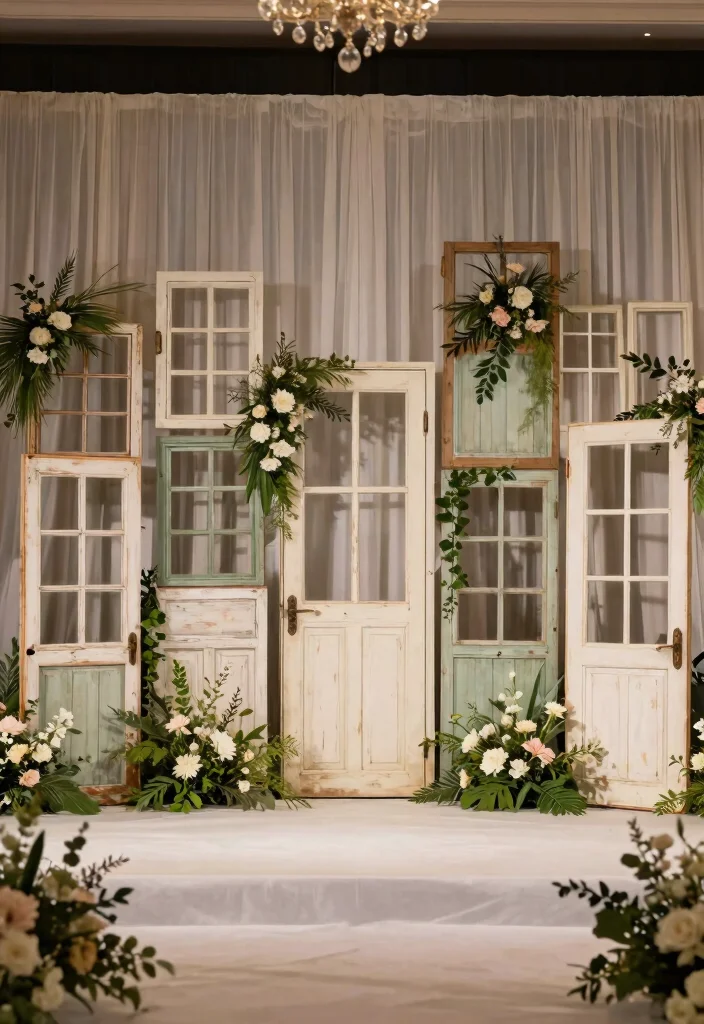 12 Wedding Stage Decorations That Anchor Without Drilling - 7. Upcycled Decor Pieces 1