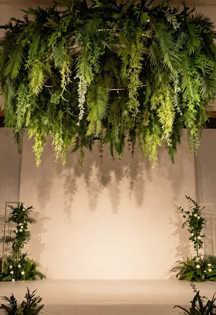 12 Wedding Stage Decorations That Anchor Without Drilling - 8. Hanging Greenery Installations 1