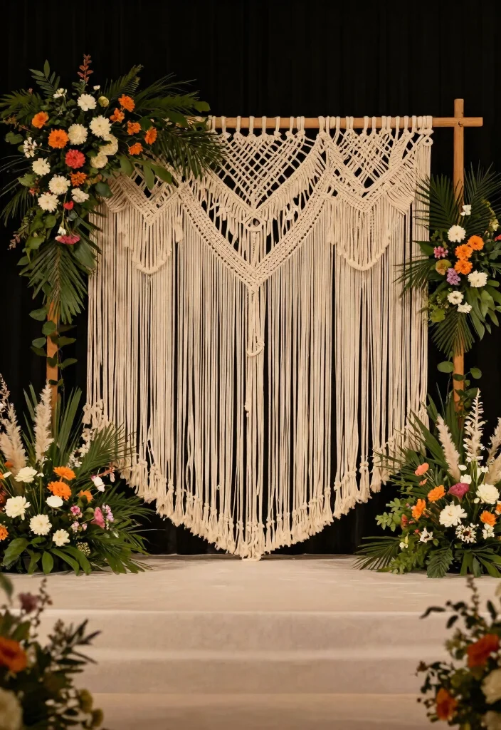 12 Wedding Stage Decorations That Anchor Without Drilling - 9. Macramé Backdrops 1