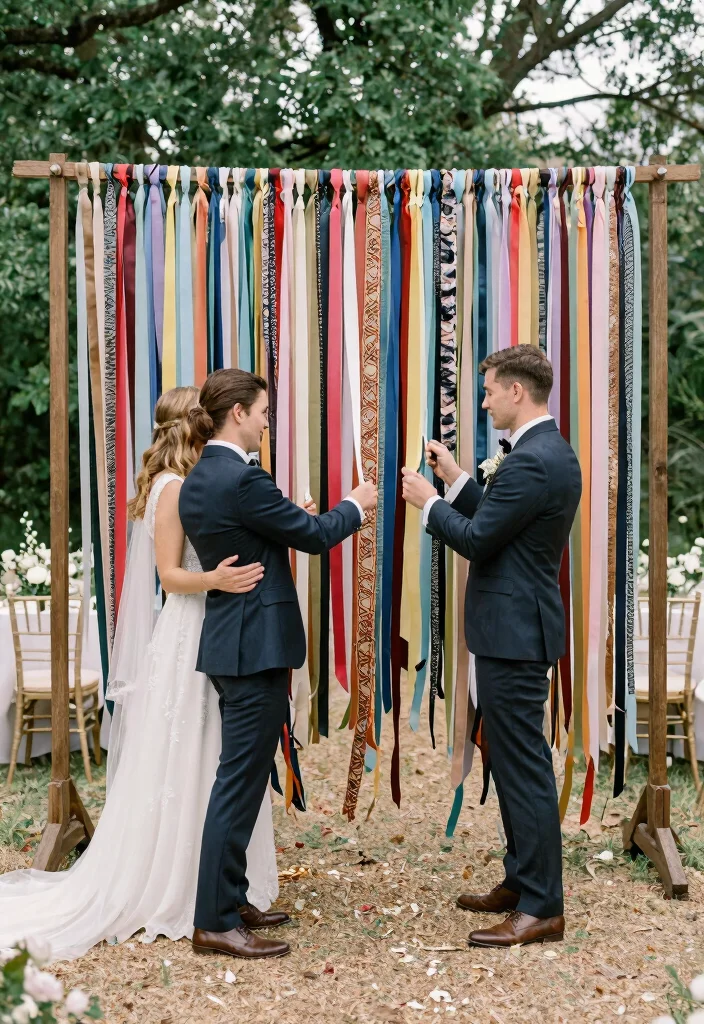 14 Dream Wedding Decorations on a Budget Using Spray Paint & Ribbon - 2. Elegant Ribbon Backdrop 1