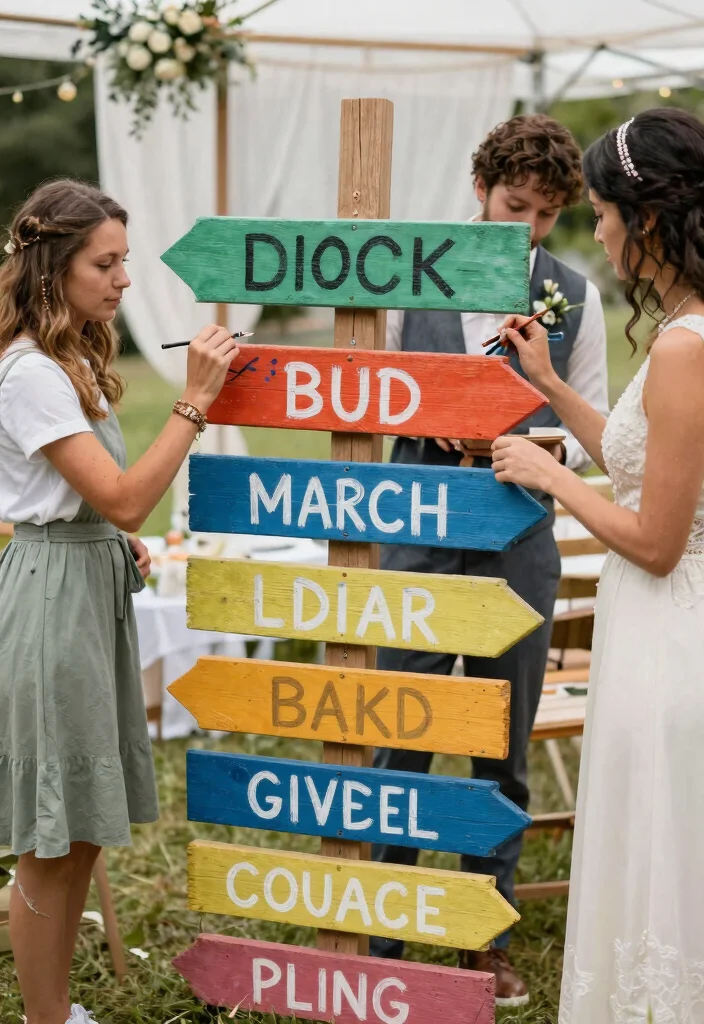 14 Dream Wedding Decorations on a Budget Using Spray Paint & Ribbon - 3. Colorful Spray-Painted Wooden Signs 1