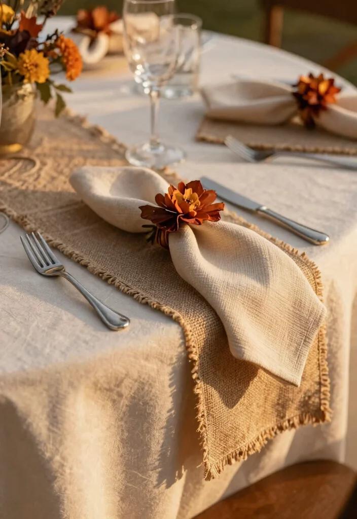 14 Fall Wedding Table Decor Ideas That Don't Look Like Halloween 3 14 Fall Wedding Table Decor Ideas That Don't Look Like Halloween - 3. Textured Table Linens 1