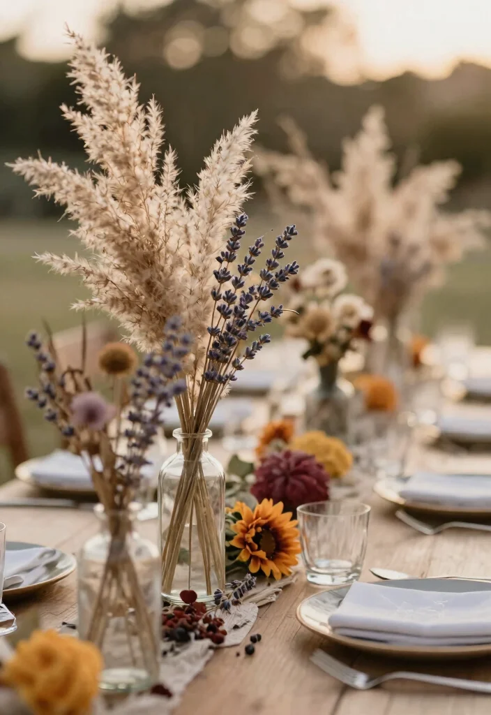 14 Fall Wedding Table Decor Ideas That Don't Look Like Halloween 48 14 Fall Wedding Table Decor Ideas That Don't Look Like Halloween - 8. Dried Flower Accents 1