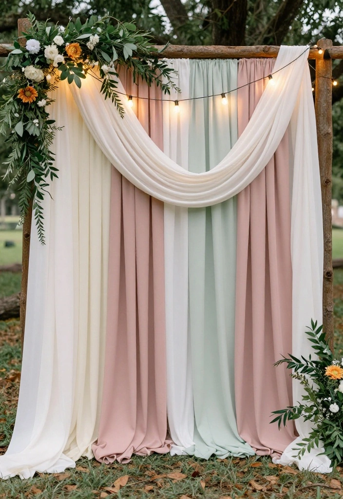 14 Indoor Wedding Backdrop Ideas That Hide Ugly Venue Walls - 1. Dreamy Draped Fabric 1